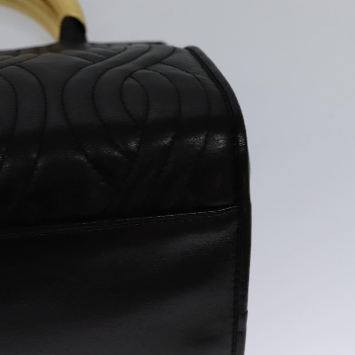 FENDI Hand Bag Leather Metal Black Gold 114362