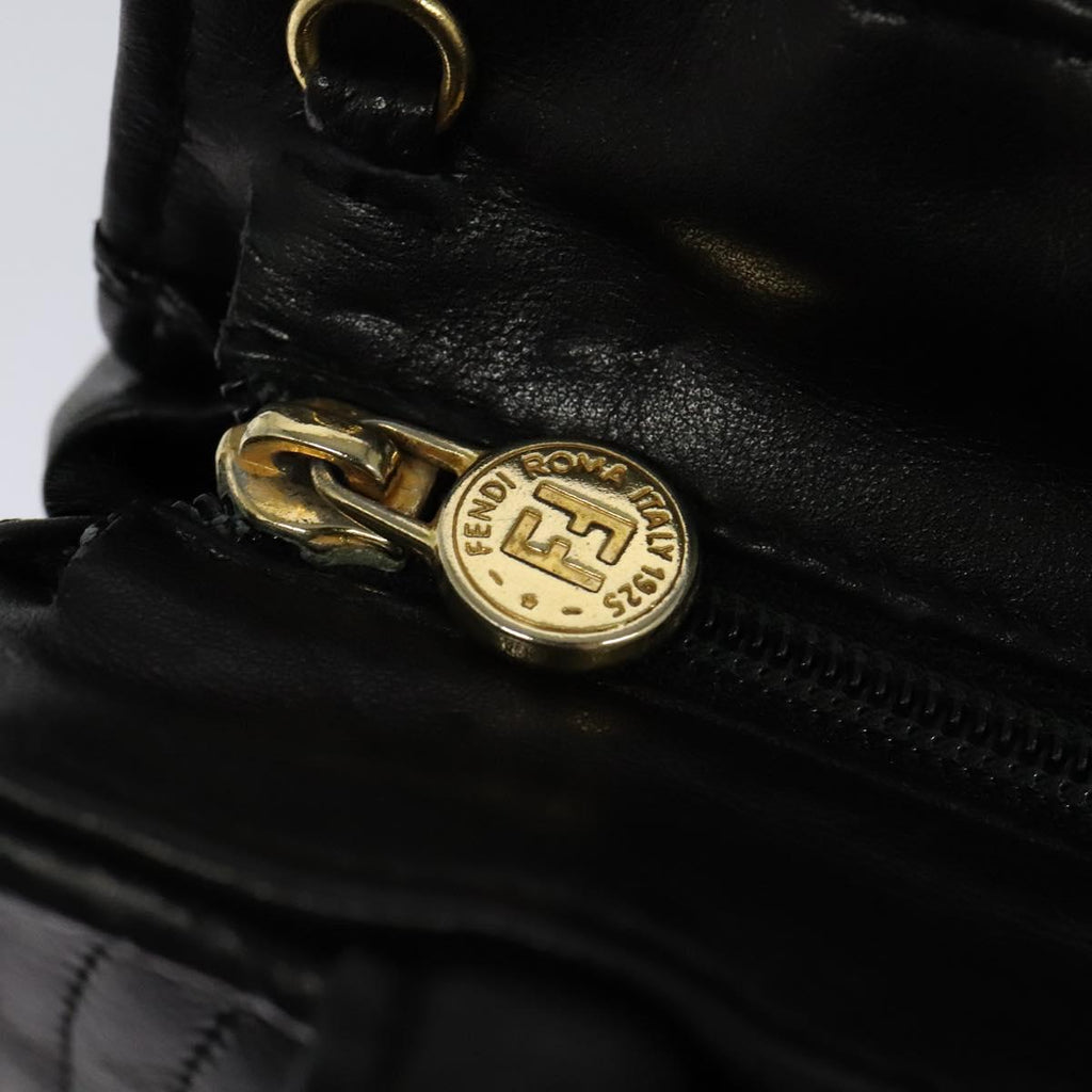 FENDI Hand Bag Leather Metal Black Gold 114362