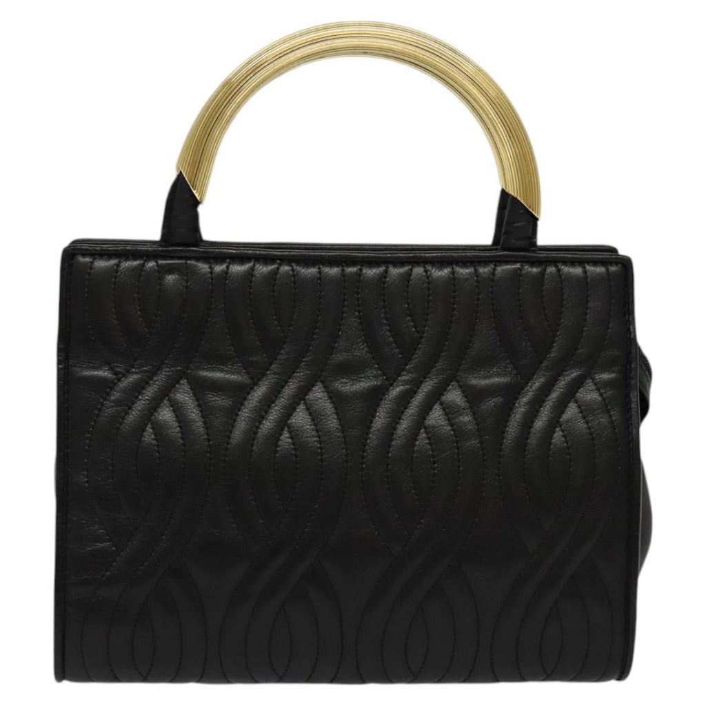 FENDI Hand Bag Leather Metal Black Gold 114362