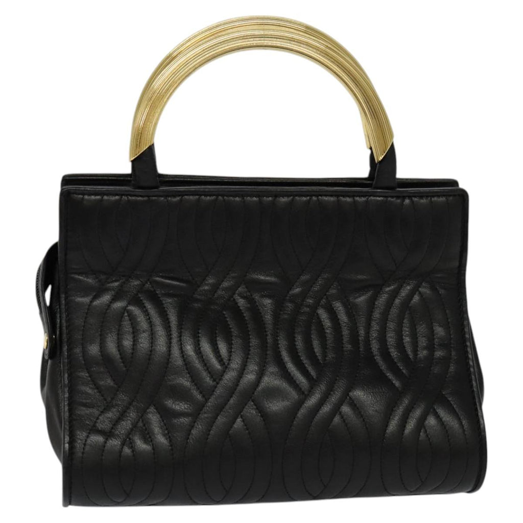 FENDI Hand Bag Leather Metal Black Gold 114362