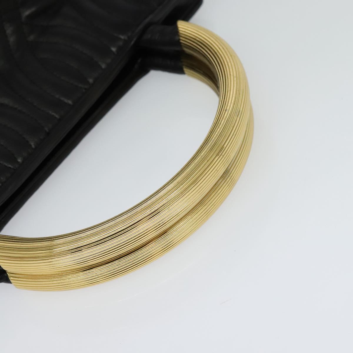 FENDI Hand Bag Leather Metal Black Gold 114362