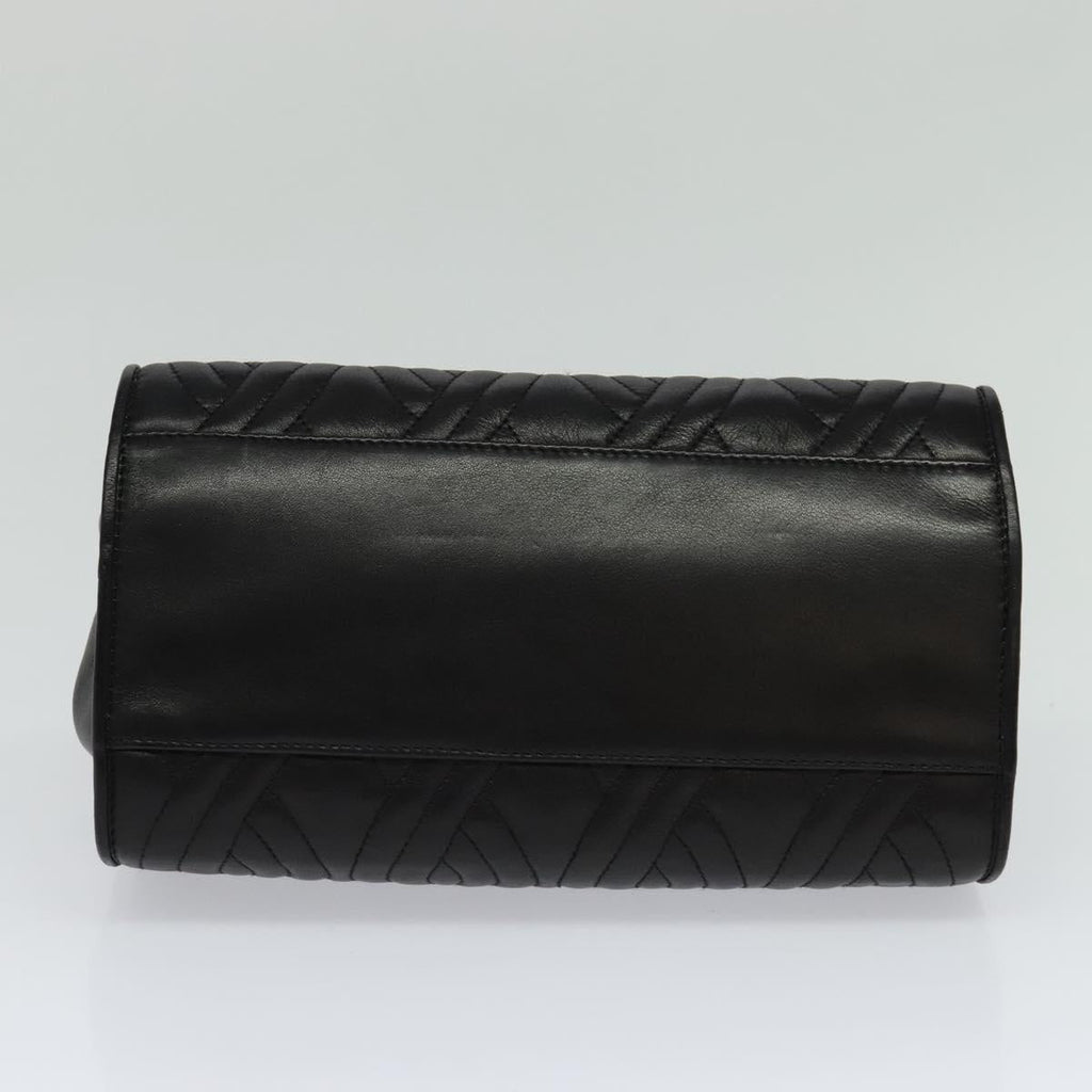 FENDI Hand Bag Leather Metal Black Gold 114362