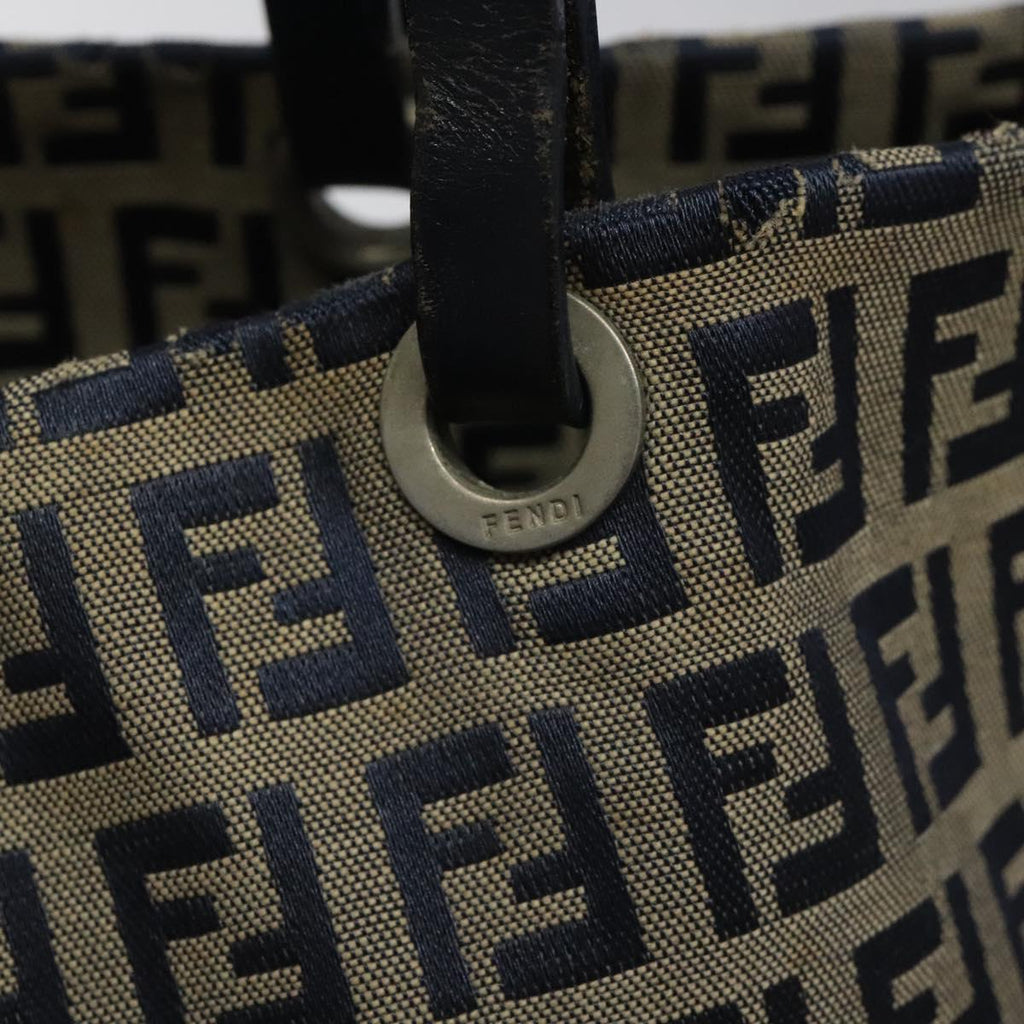 FENDI Zucchino Canvas Tote Bag Navy 114388