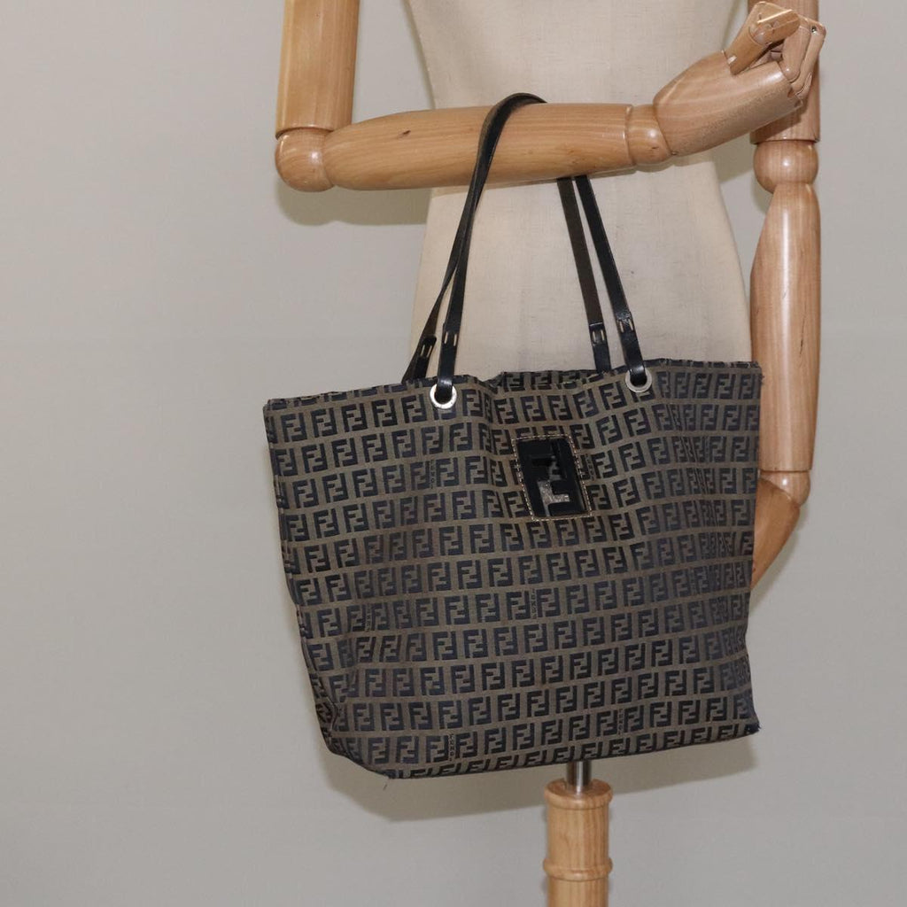 FENDI Zucchino Canvas Tote Bag Navy 114388