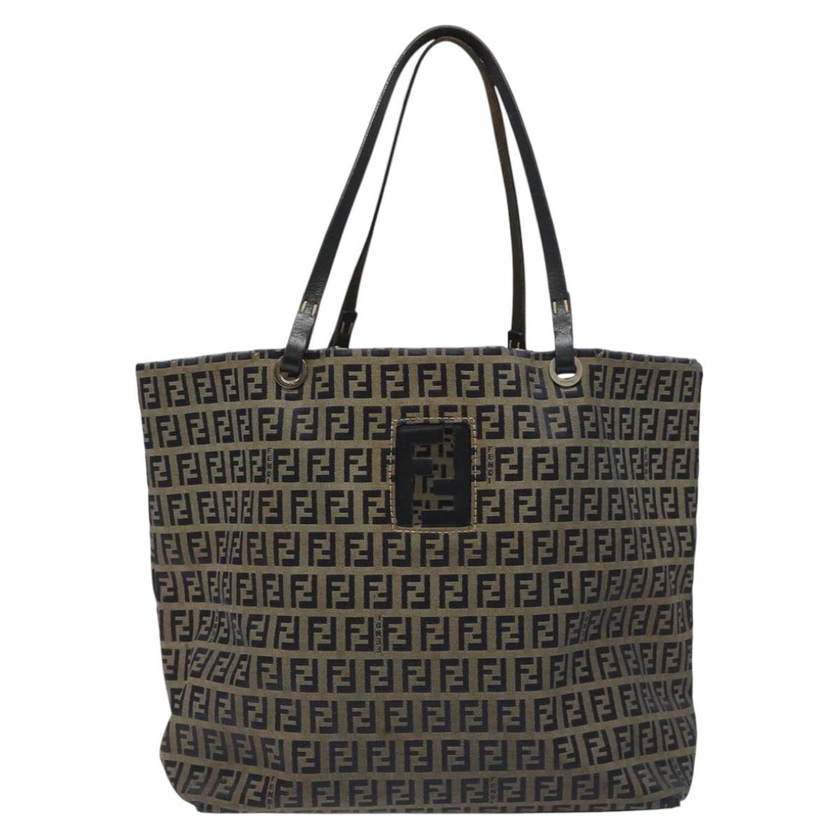 FENDI Zucchino Canvas Tote Bag Navy 114388