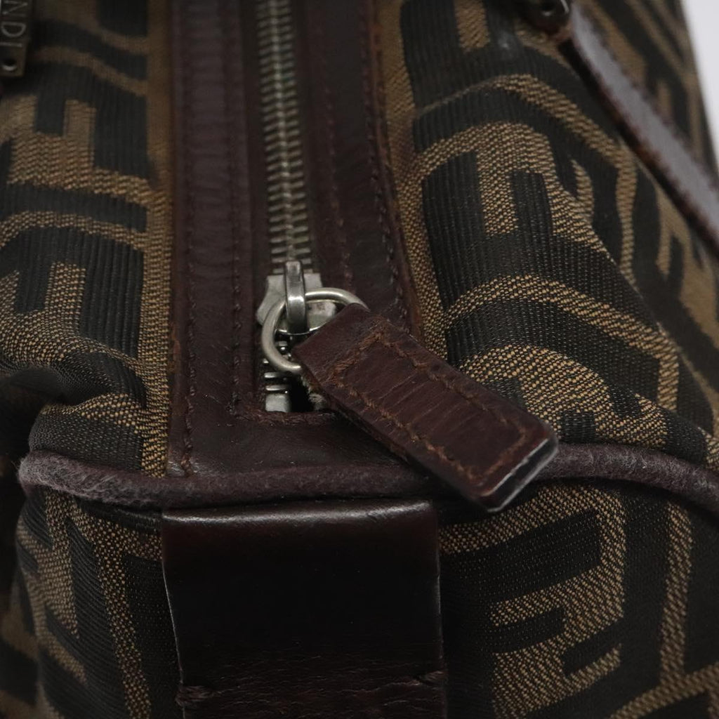FENDI Zucca Canvas Hand Bag Brown Black 114416