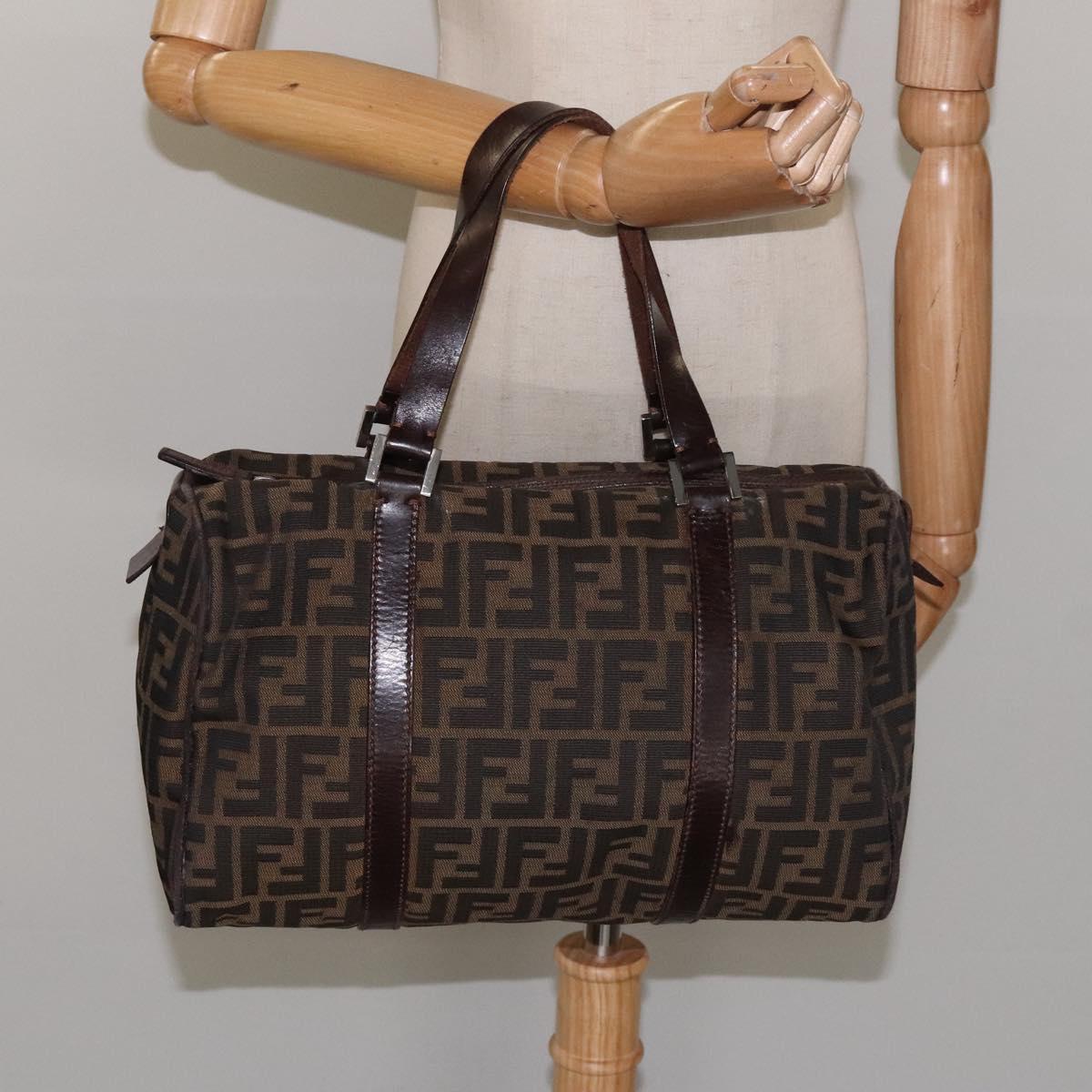 FENDI Zucca Canvas Hand Bag Brown Black 114416