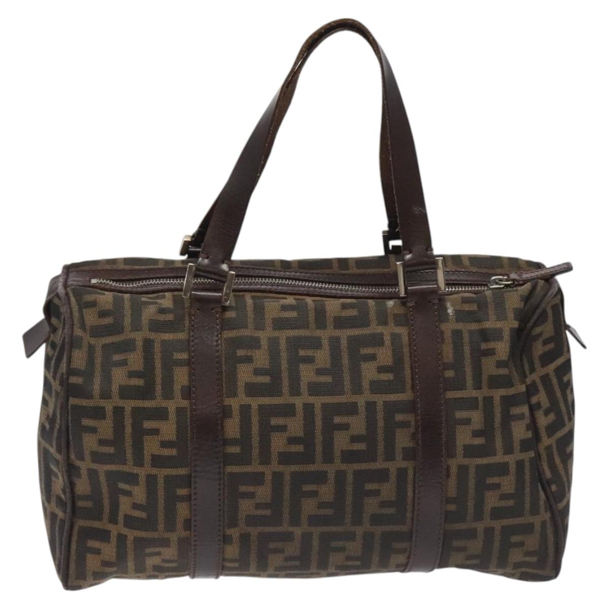 FENDI Zucca Canvas Hand Bag Brown Black 114416