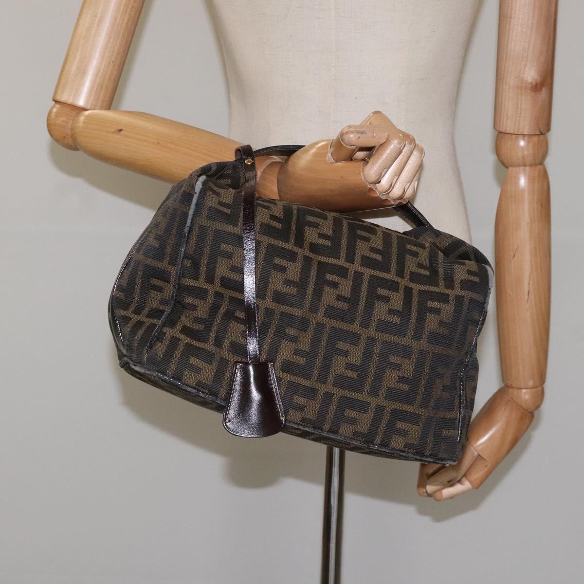 FENDI Zucca Canvas Vanity Pouch Brown Black 114452
