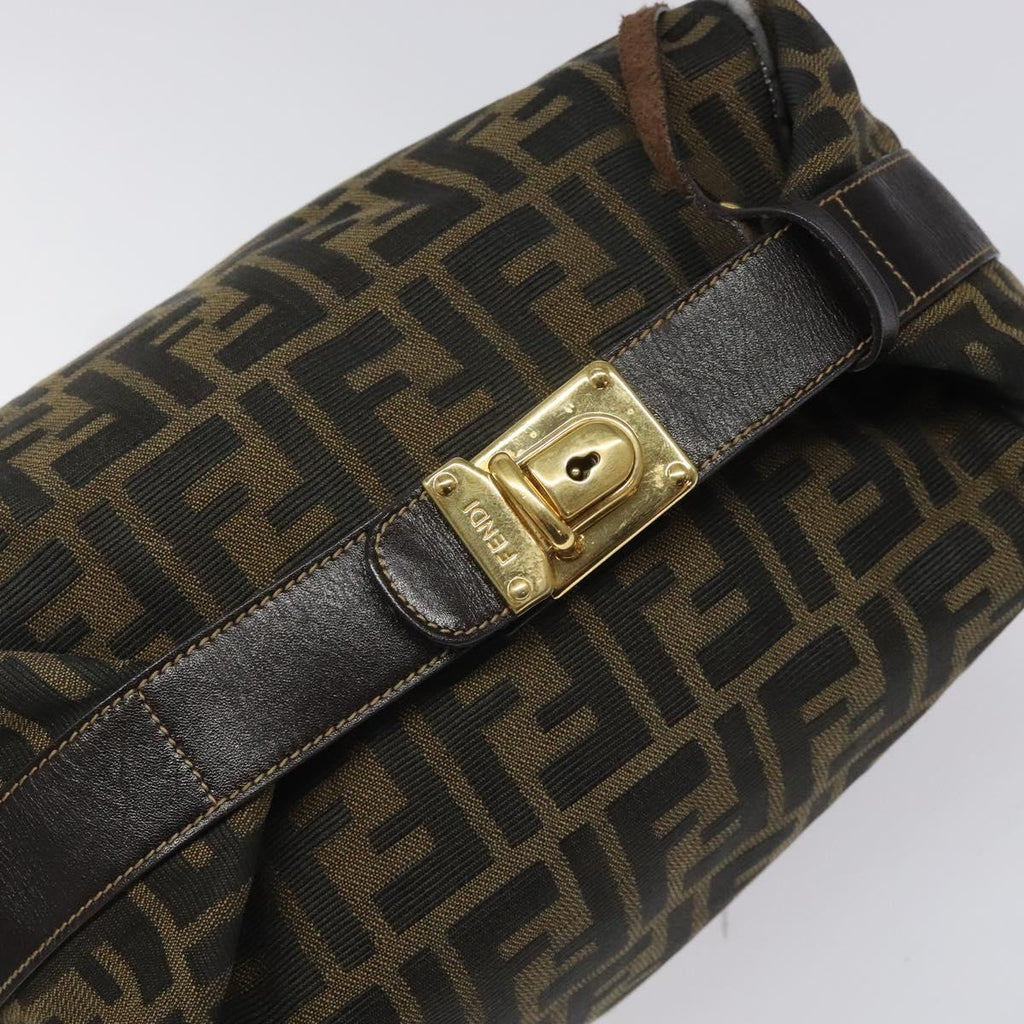 FENDI Zucca Canvas Vanity Pouch Brown Black 114452