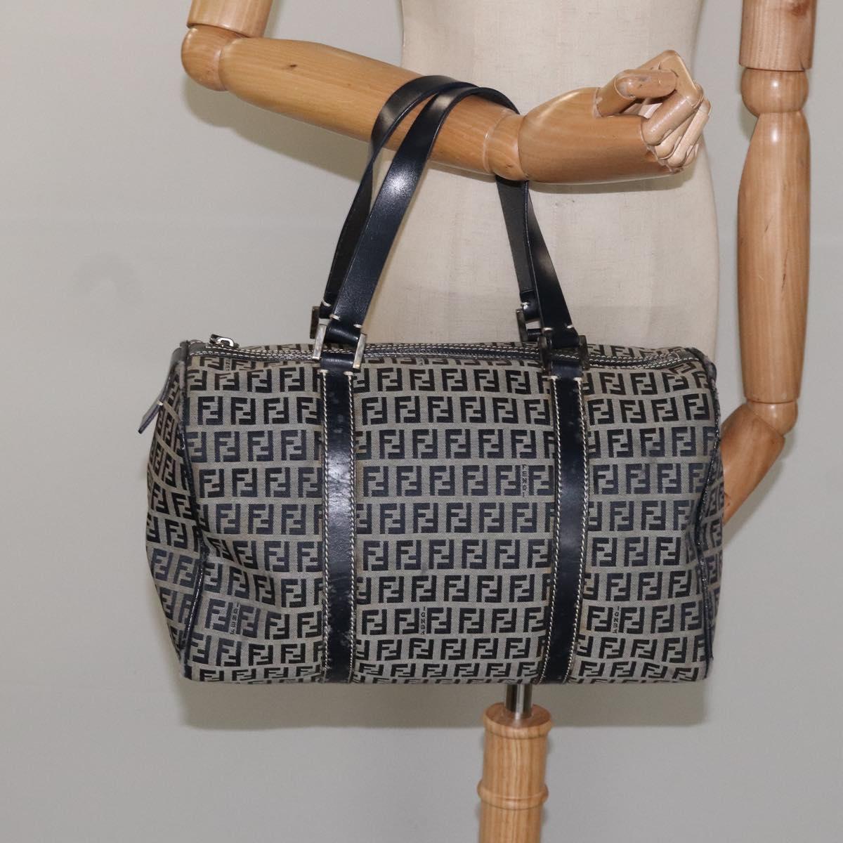 FENDI Zucchino Canvas Hand Bag Navy 114454