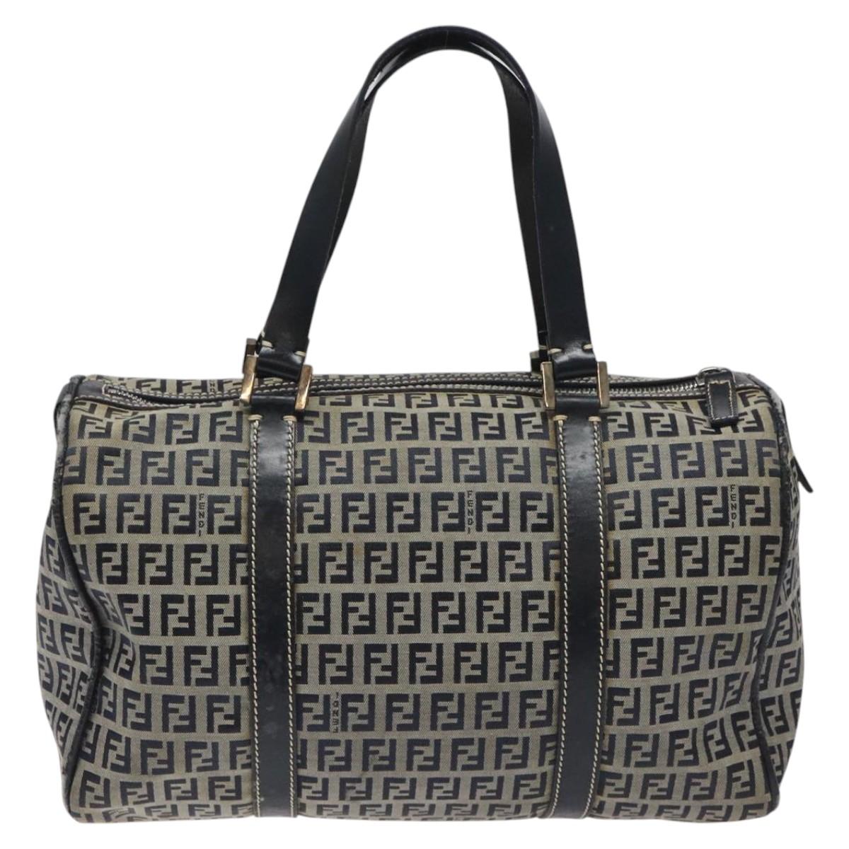 FENDI Zucchino Canvas Hand Bag Navy 114454