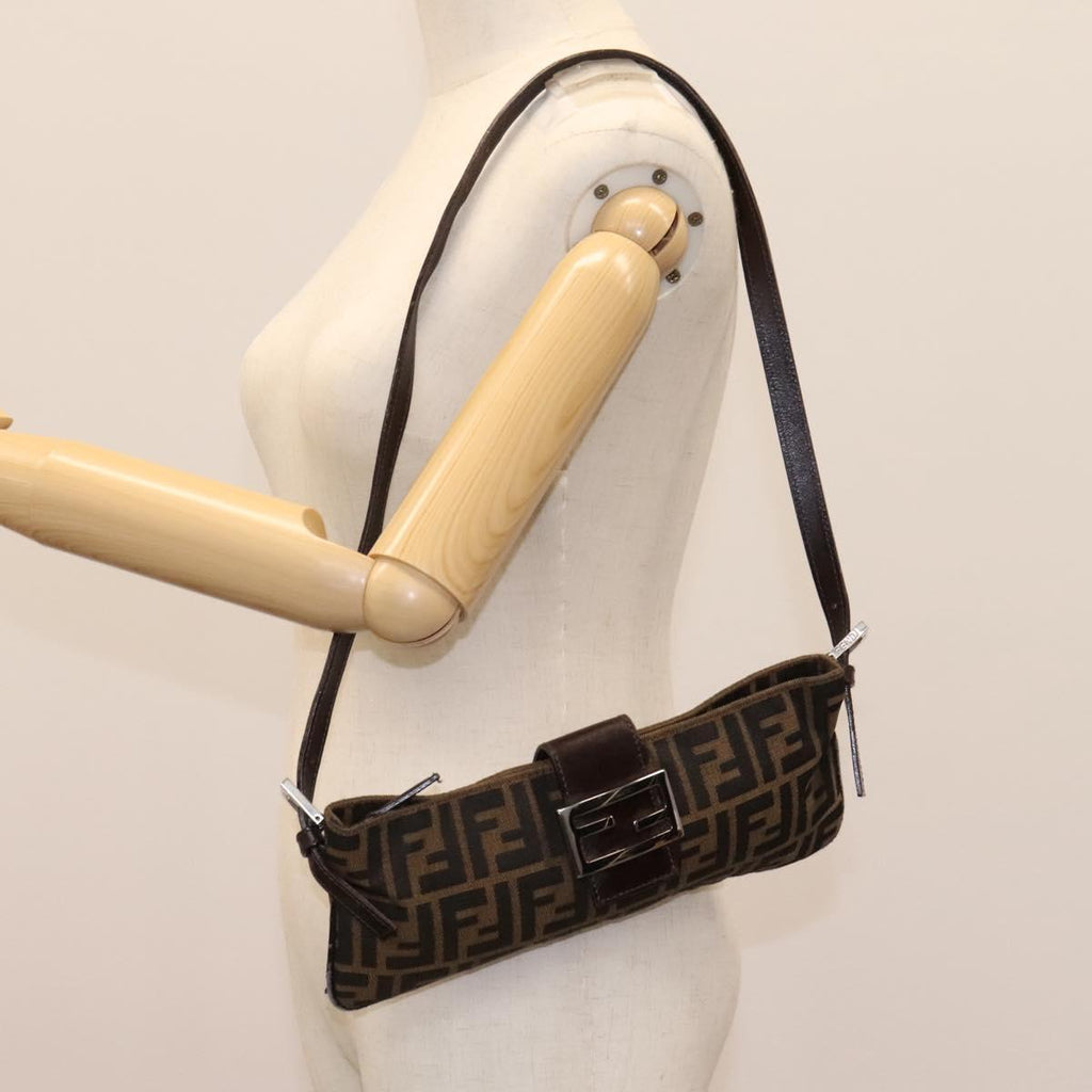 FENDI Zucca Canvas Mamma Baguette Shoulder Bag Brown Black 114484