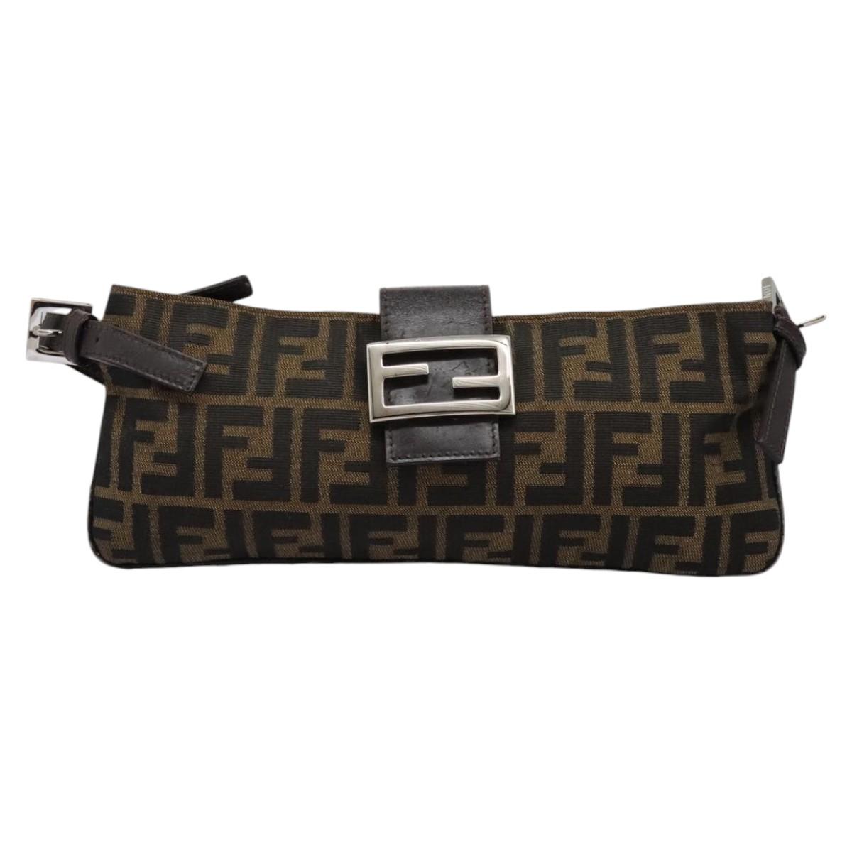 FENDI Zucca Canvas Mamma Baguette Shoulder Bag Brown Black 114484