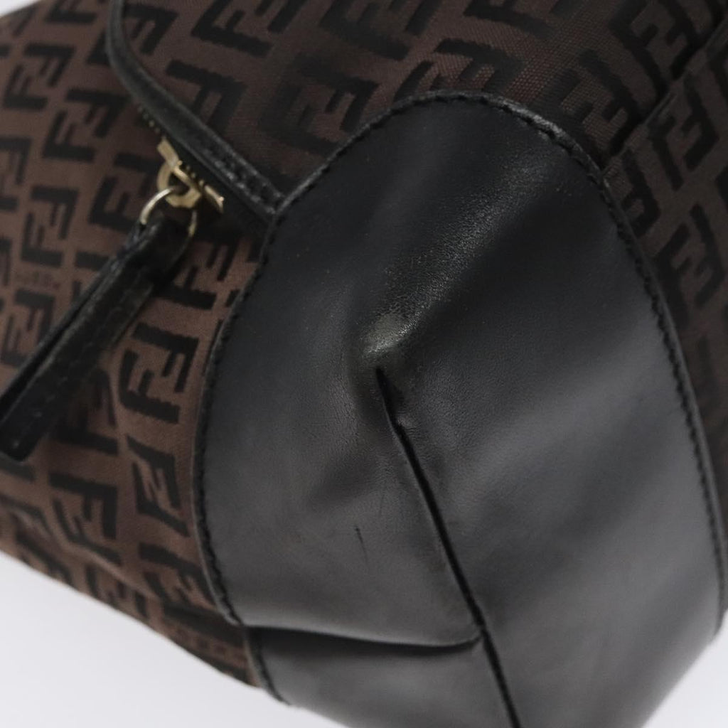 FENDI Zucchino Canvas Shoulder Bag Black 114485