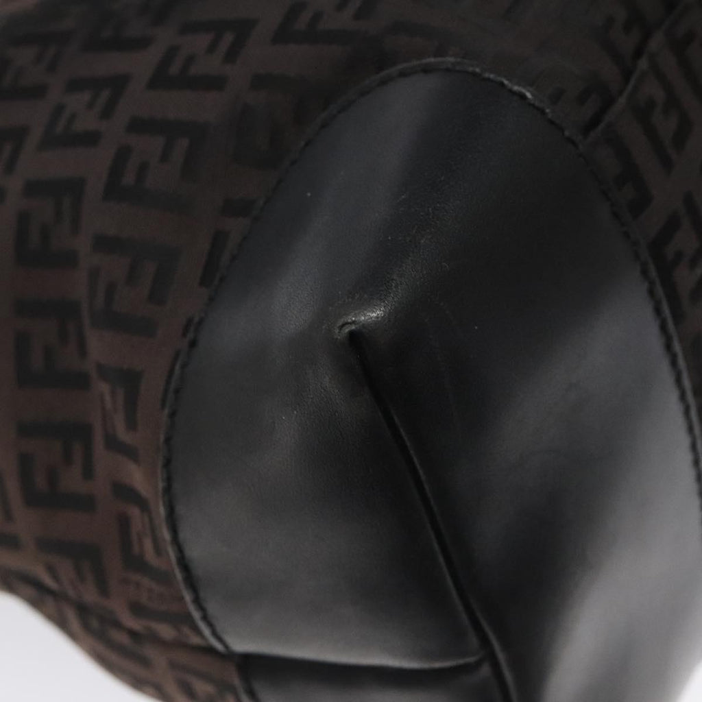 FENDI Zucchino Canvas Shoulder Bag Black 114485