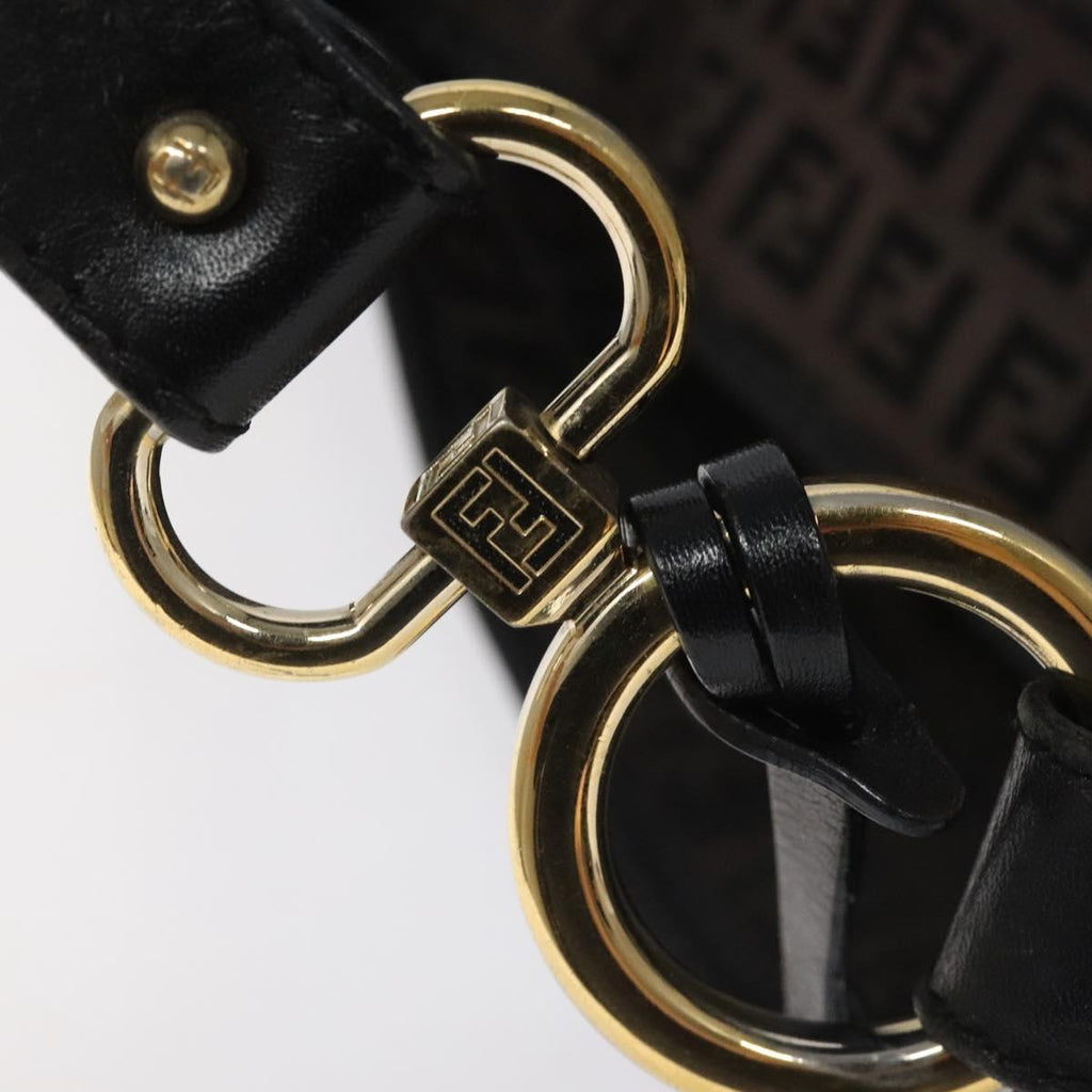 FENDI Zucchino Canvas Shoulder Bag Black 114485