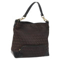 FENDI Zucchino Canvas Shoulder Bag Black 114485