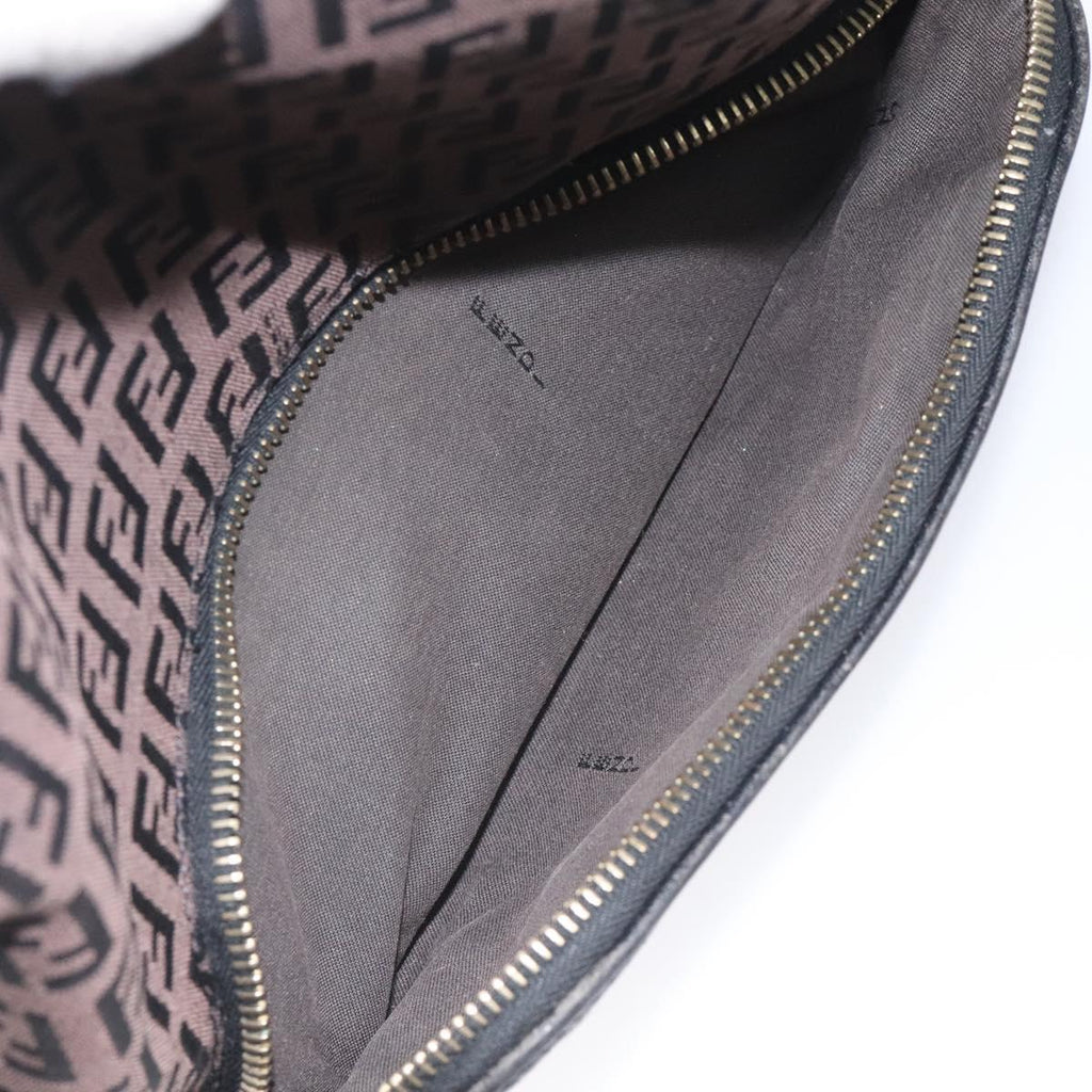 FENDI Zucchino Canvas Shoulder Bag Black 114485