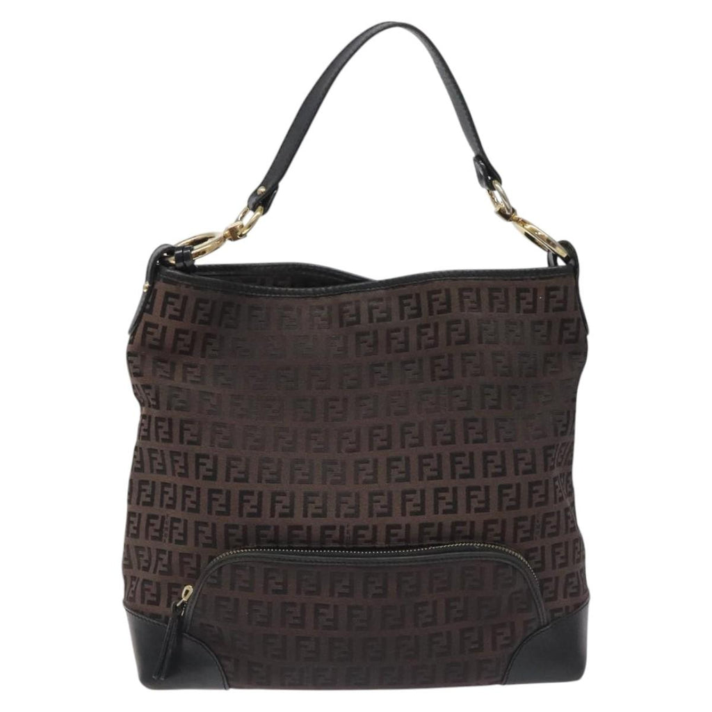 FENDI Zucchino Canvas Shoulder Bag Black 114485