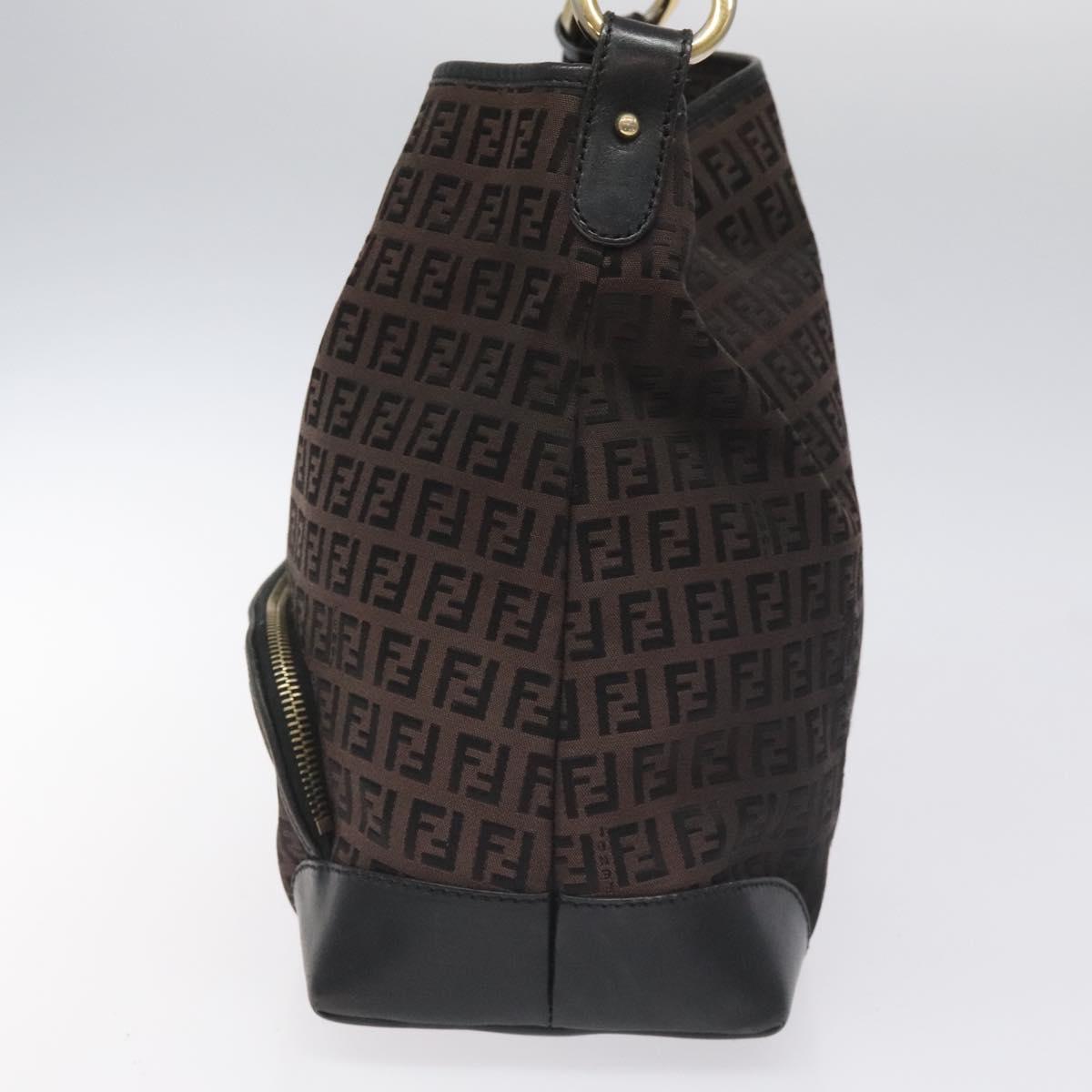 FENDI Zucchino Canvas Shoulder Bag Black 114485