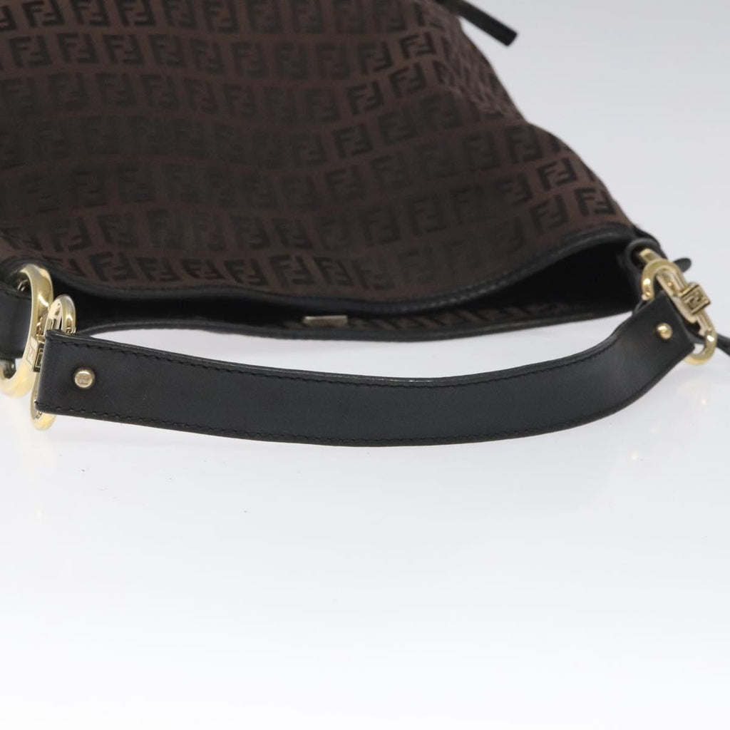 FENDI Zucchino Canvas Shoulder Bag Black 114485