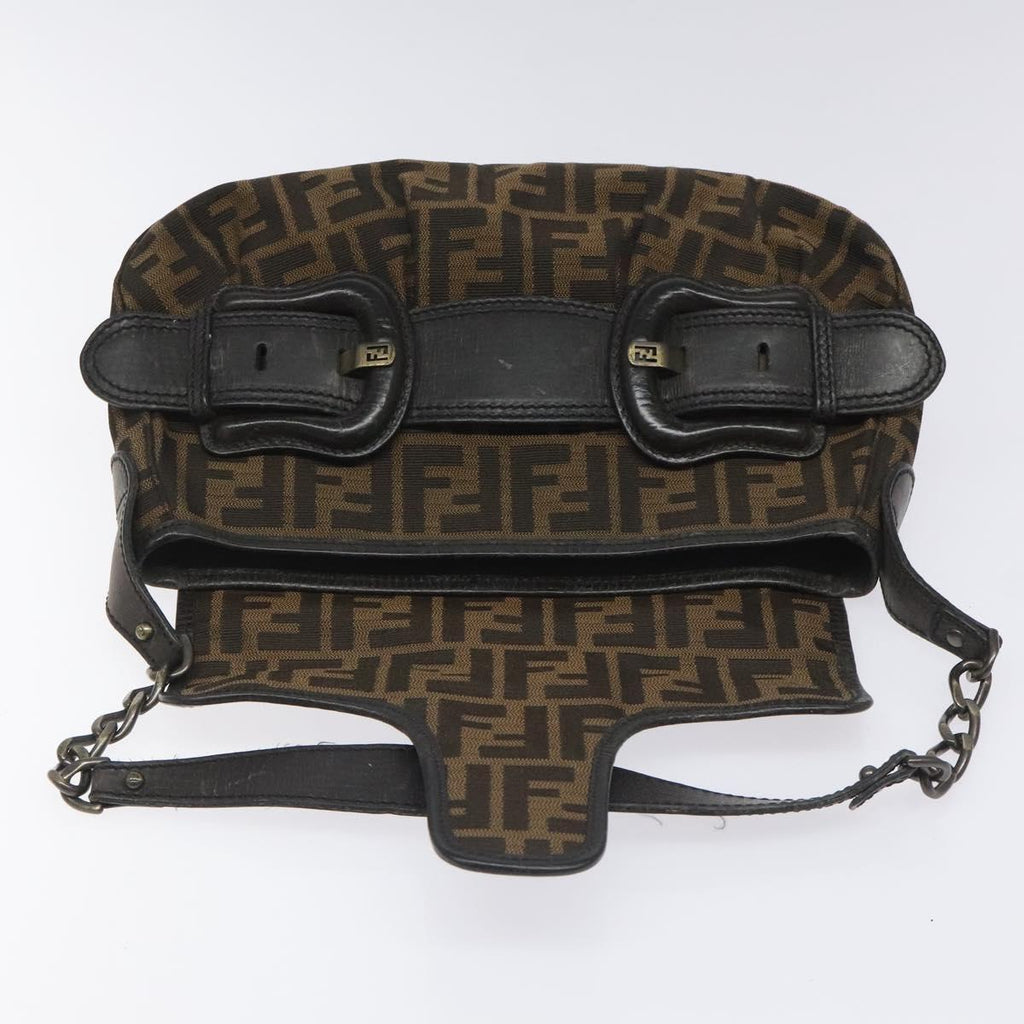 FENDI Zucca Canvas Shoulder Bag Brown Black 114514