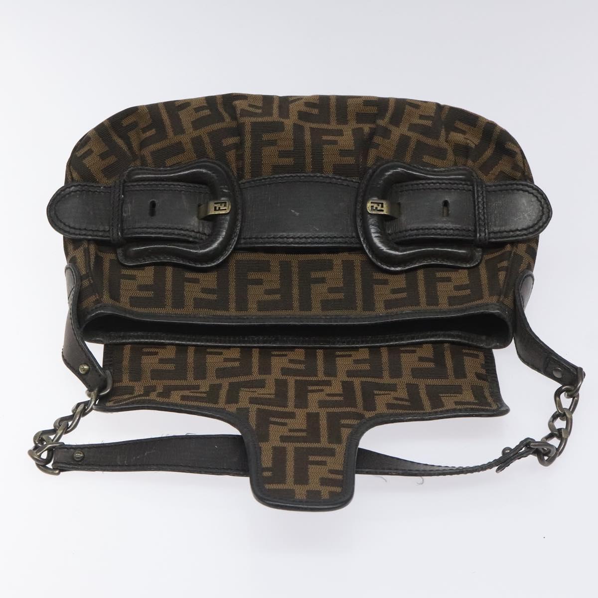 FENDI Zucca Canvas Shoulder Bag Brown Black 114514
