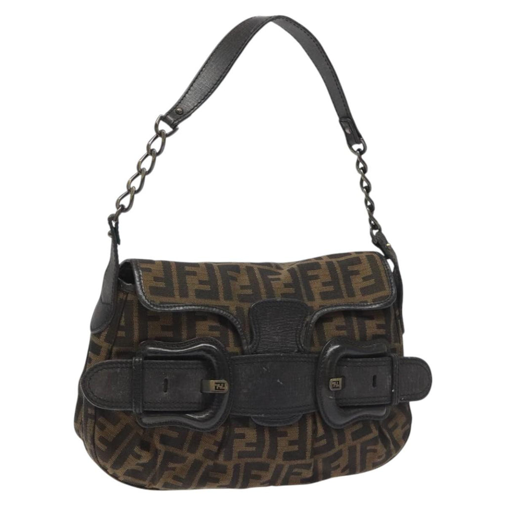FENDI Zucca Canvas Shoulder Bag Brown Black 114514