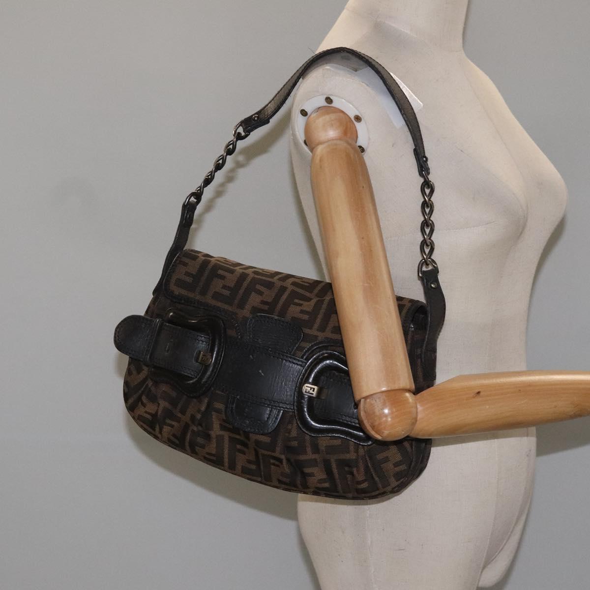 FENDI Zucca Canvas Shoulder Bag Brown Black 114514