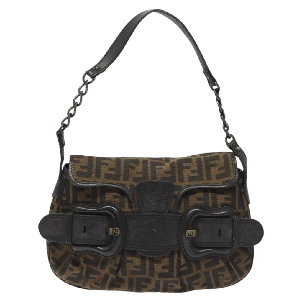 FENDI Zucca Canvas Shoulder Bag Brown Black 114514