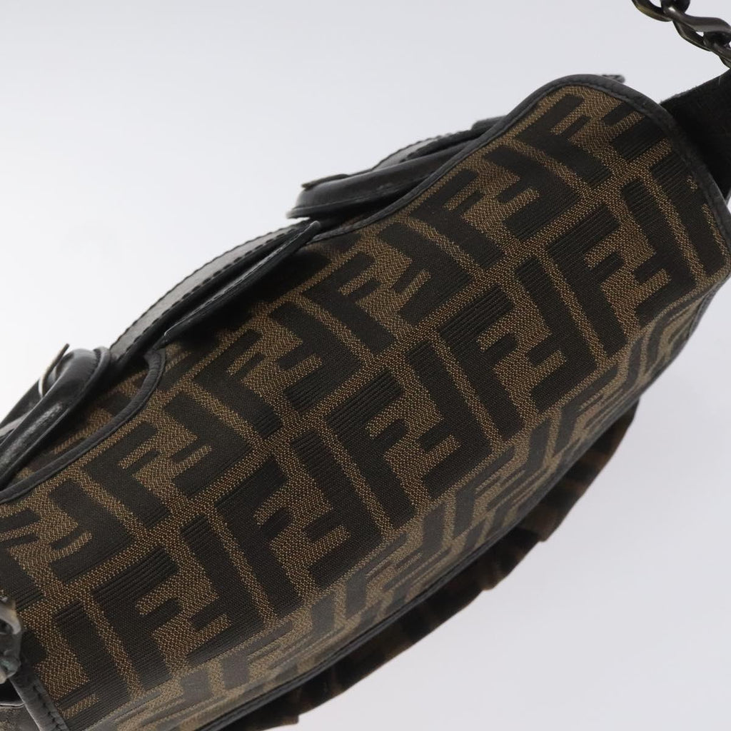 FENDI Zucca Canvas Shoulder Bag Brown Black 114514