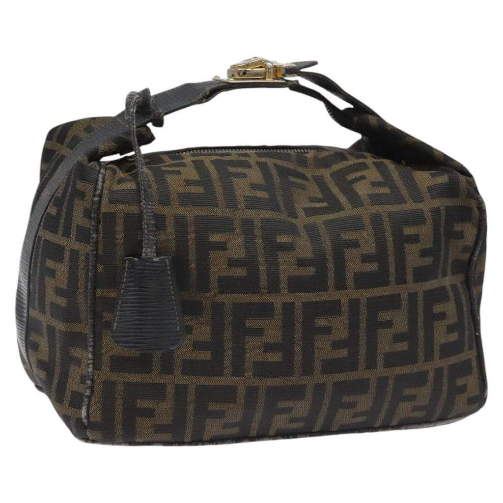 FENDI Zucca Canvas Vanity Hand Bag Brown Black 115424