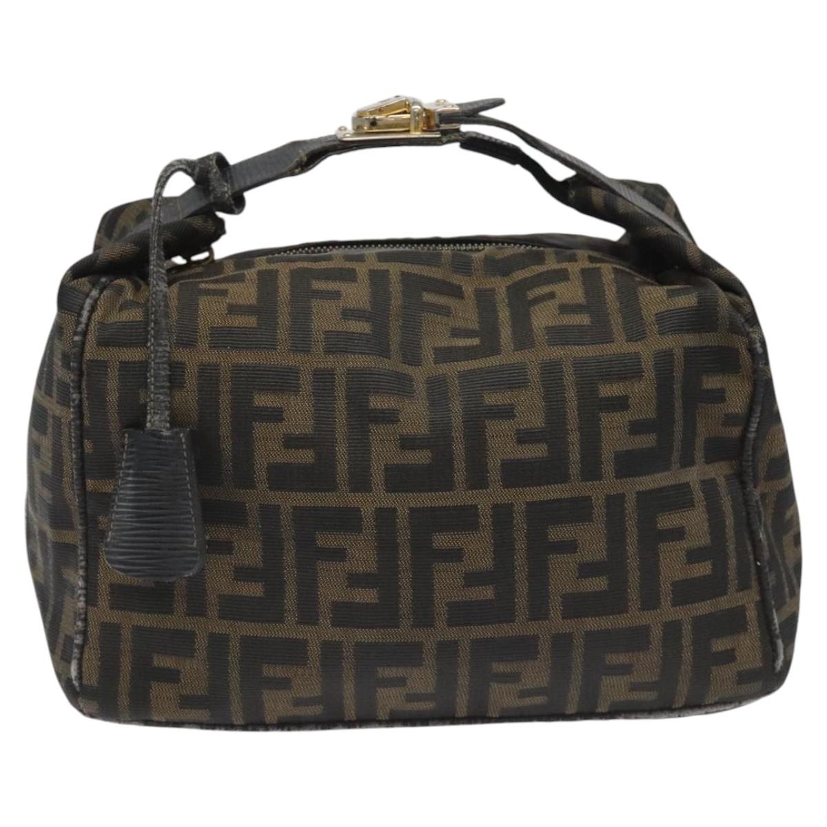 FENDI Zucca Canvas Vanity Hand Bag Brown Black 115424