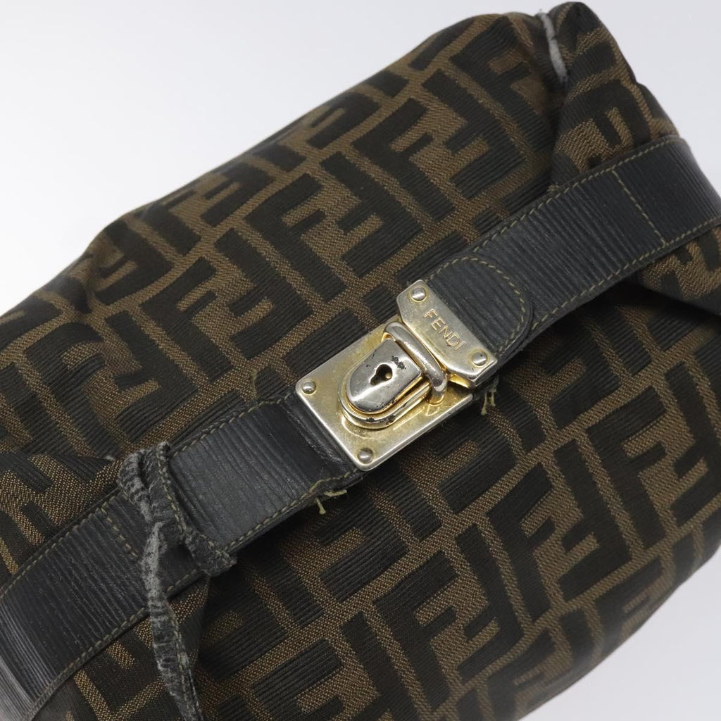 FENDI Zucca Canvas Vanity Hand Bag Brown Black 115424
