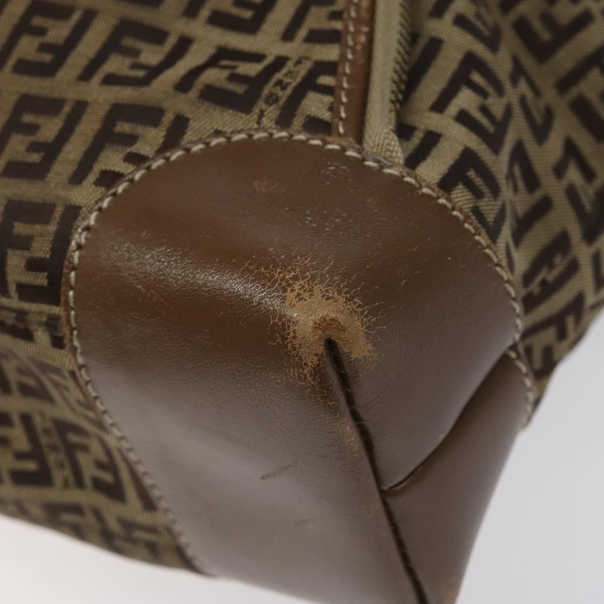 FENDI Zucchino Canvas Hand Bag Brown Beige Silver 115510