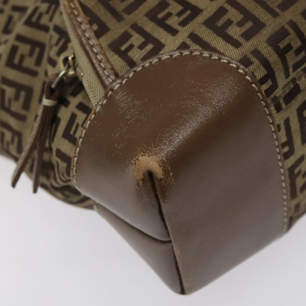 FENDI Zucchino Canvas Hand Bag Brown Beige Silver 115510