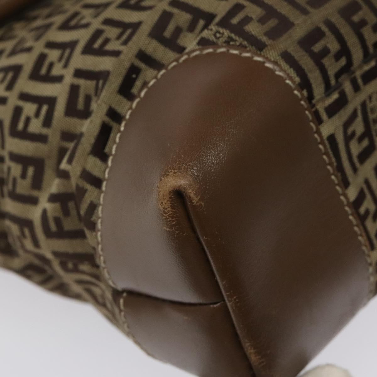 FENDI Zucchino Canvas Hand Bag Brown Beige Silver 115510