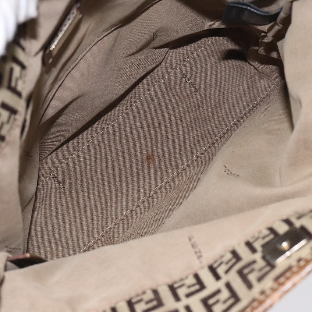 FENDI Zucchino Canvas Hand Bag Brown Beige Silver 115510
