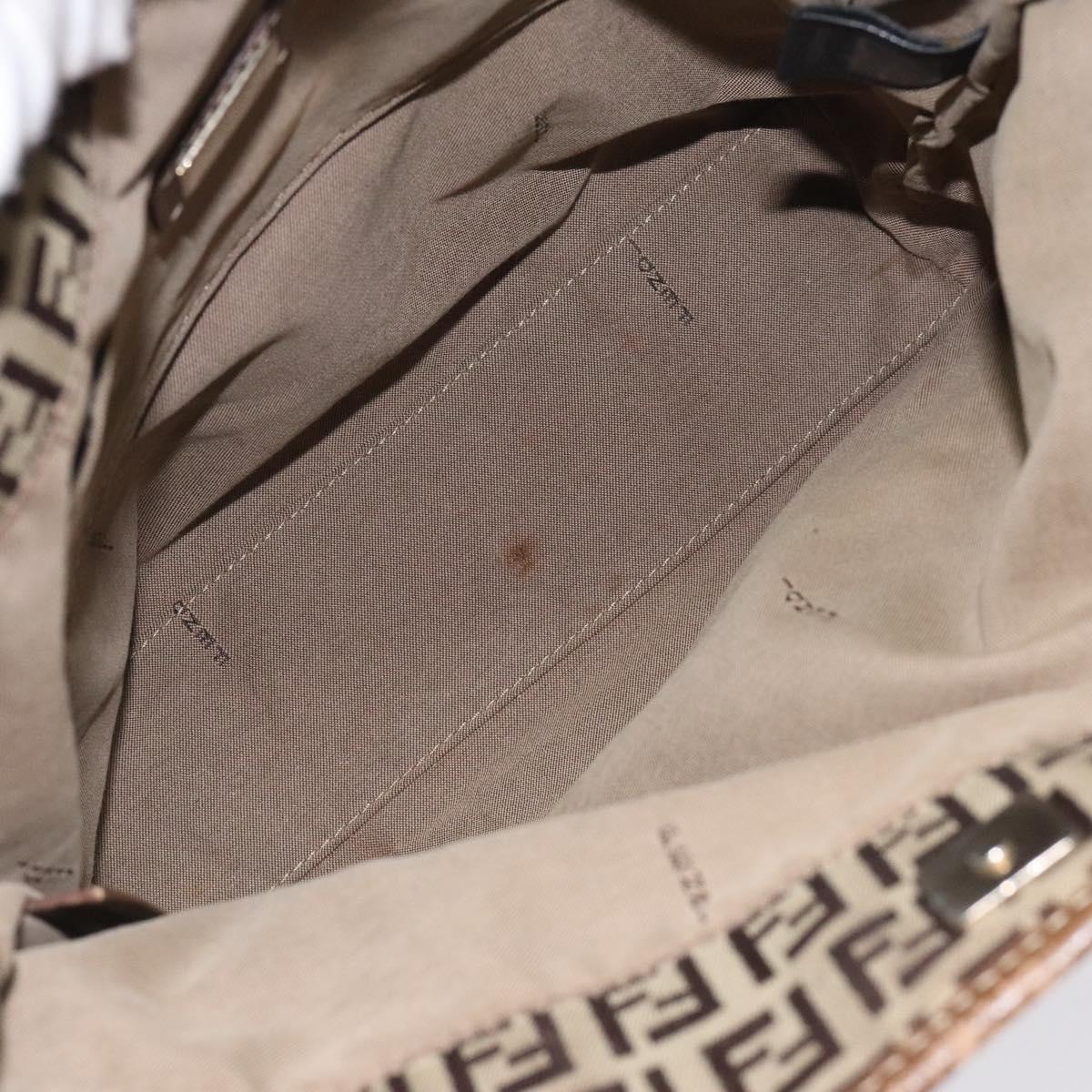 FENDI Zucchino Canvas Hand Bag Brown Beige Silver 115510