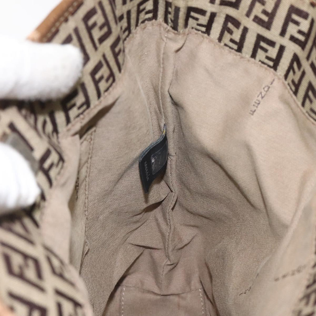 FENDI Zucchino Canvas Hand Bag Brown Beige Silver 115510