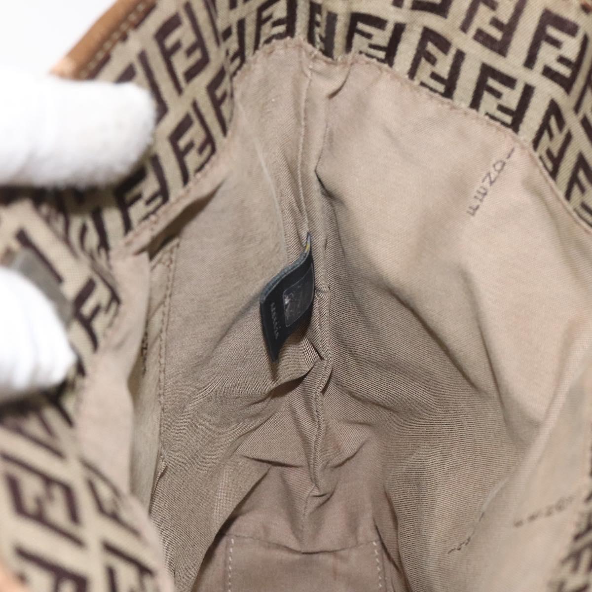 FENDI Zucchino Canvas Hand Bag Brown Beige Silver 115510