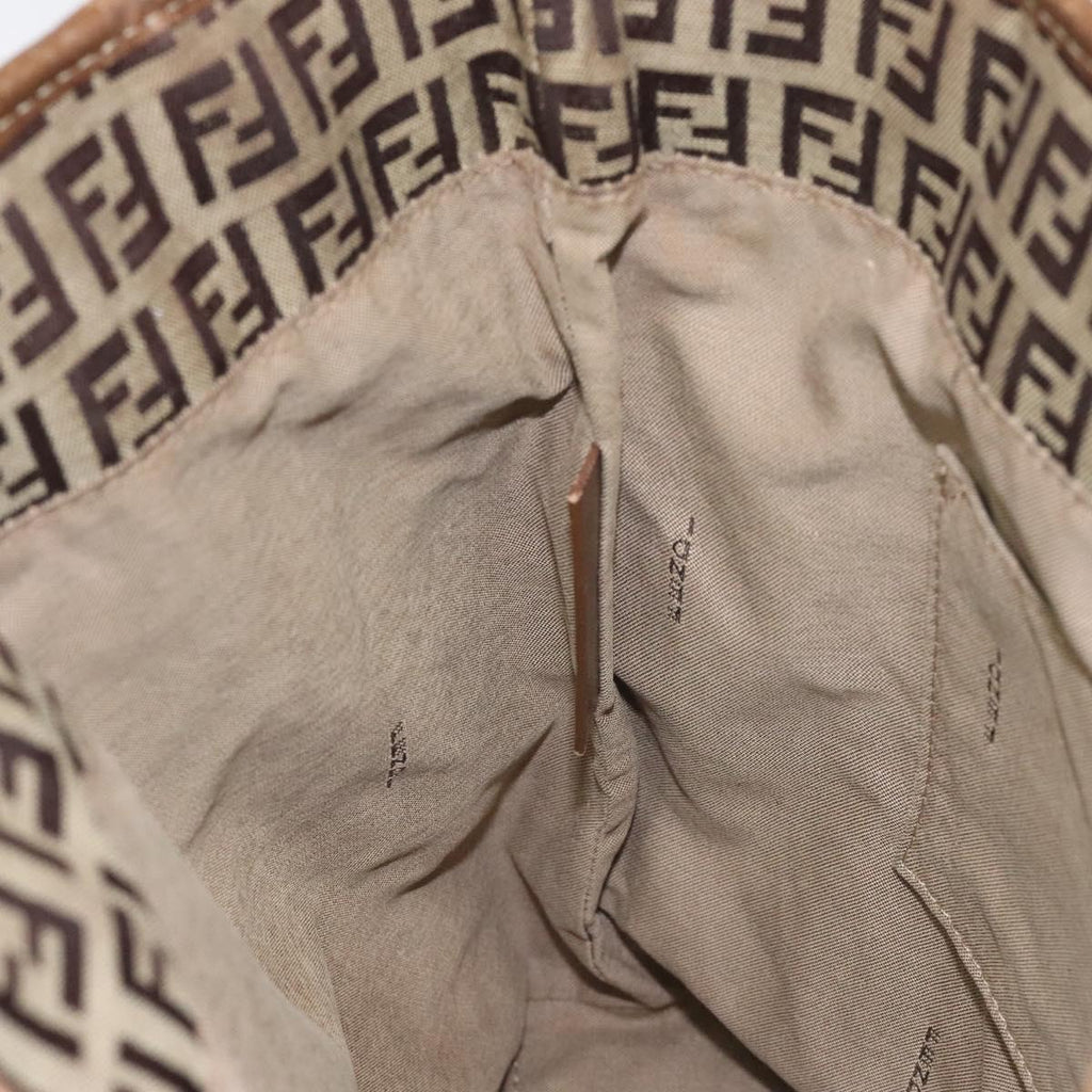 FENDI Zucchino Canvas Hand Bag Brown Beige Silver 115510