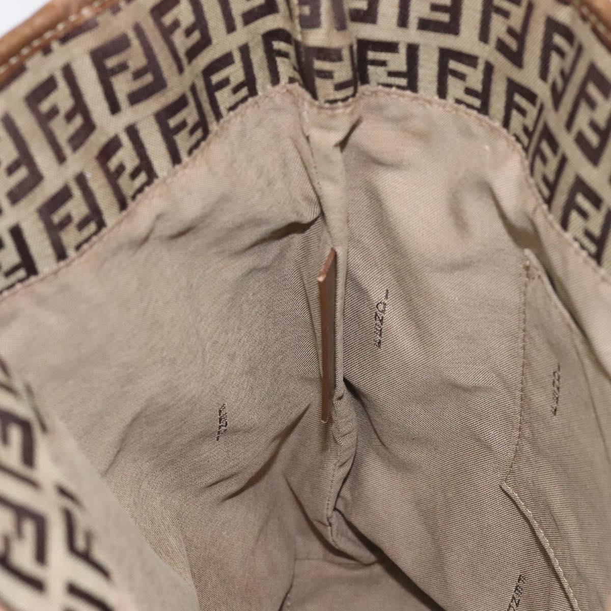 FENDI Zucchino Canvas Hand Bag Brown Beige Silver 115510