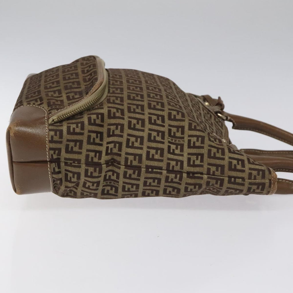 FENDI Zucchino Canvas Hand Bag Brown Beige Silver 115510