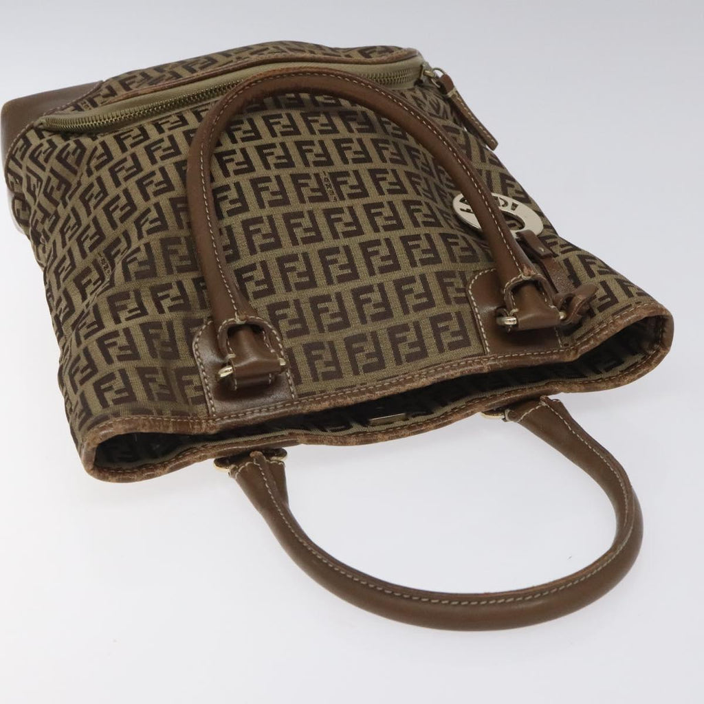 FENDI Zucchino Canvas Hand Bag Brown Beige Silver 115510