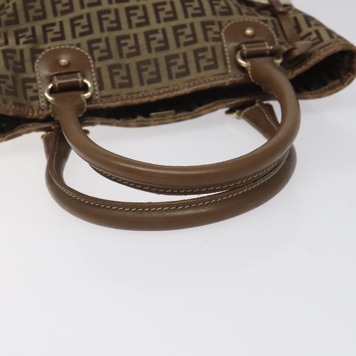 FENDI Zucchino Canvas Hand Bag Brown Beige Silver 115510