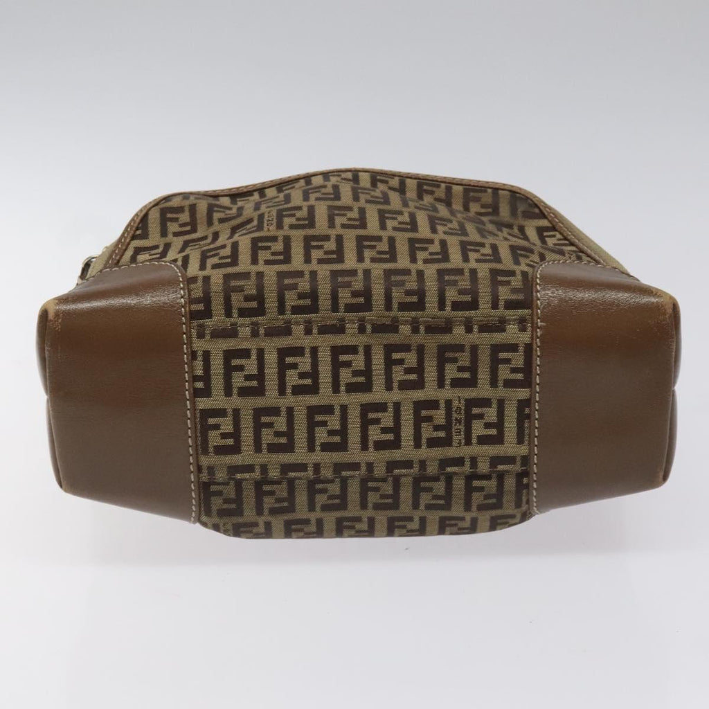 FENDI Zucchino Canvas Hand Bag Brown Beige Silver 115510