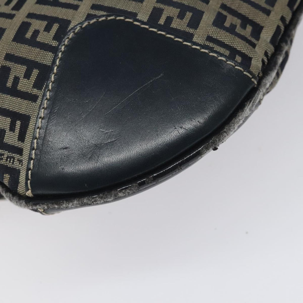 FENDI Zucchino Canvas Hand Bag Navy Silver 115520