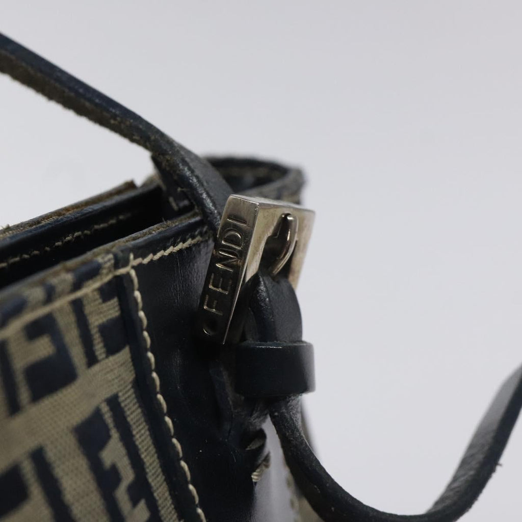FENDI Zucchino Canvas Hand Bag Navy Silver 115520